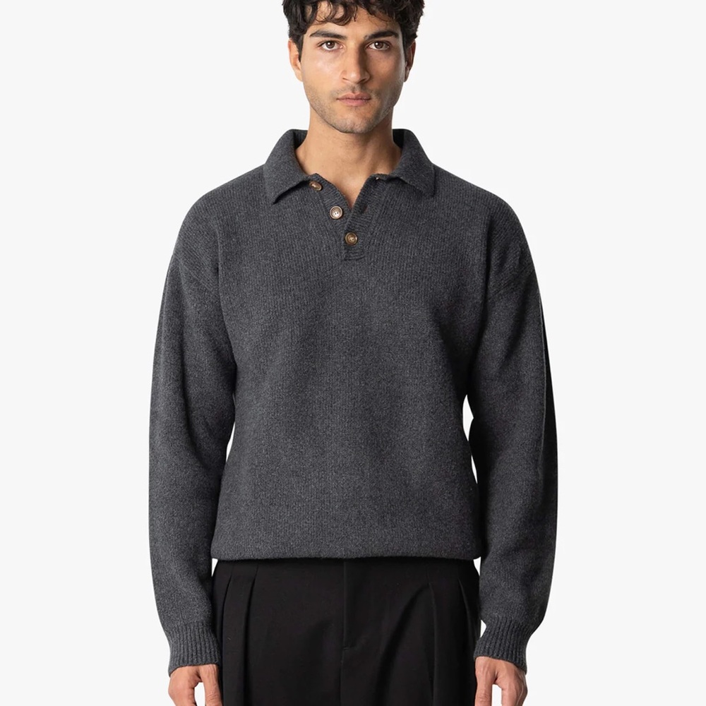 I LEVRIERI Merino Wool Gray Collared Sweater - Picture 2 of 7